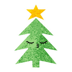 retro illustration style cartoon christmas tree