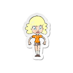 retro distressed sticker of a cartoon pretty woman
