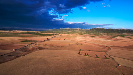 Aerial view of  golden fields in La Mancha.Albacete.Spain. Drone Photo