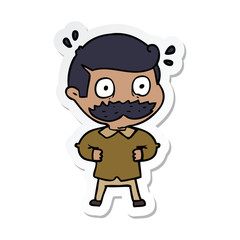 sticker of a cartoon man with mustache shocked