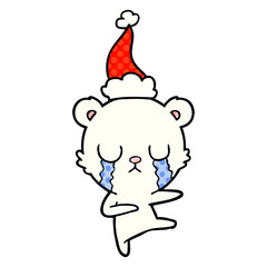 crying polar bear comic book style illustration of a wearing santa hat