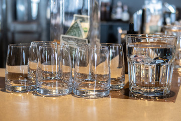 empty liquor glasses on the table
