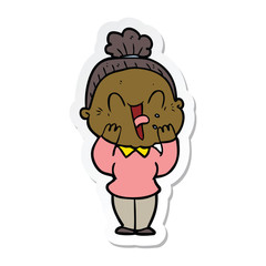 sticker of a cartoon happy old woman
