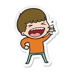sticker of a cartoon laughing man