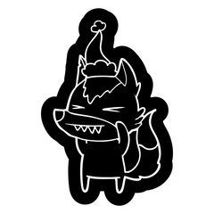 angry wolf cartoon icon of a wearing santa hat