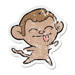distressed sticker of a funny cartoon monkey