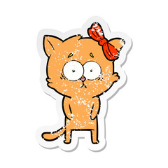 distressed sticker of a cartoon cat