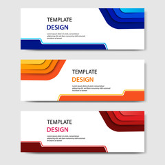 Horizontal business corporate banners with 3D abstract paper cut style. Vector design layout for web, banner, header, print flyers. Colorful carving art, blue, orange, red in white background