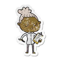 distressed sticker of a cartoon calm woman