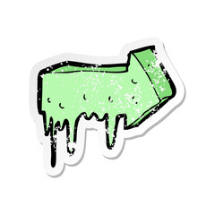 retro distressed sticker of a cartoon slimy pointing arrow
