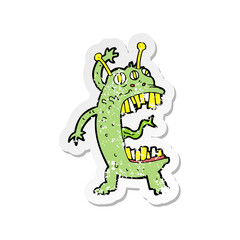 retro distressed sticker of a cartoon crazy monster