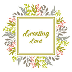 Vector illustration greeting card lettering with beautiful colorful leaf floral frame