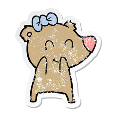 distressed sticker of a female bear cartoon