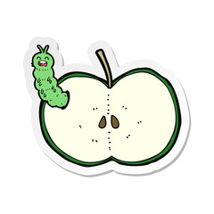 sticker of a cartoon bug eating apple