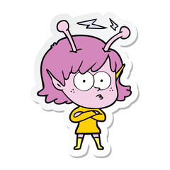 sticker of a cartoon alien girl
