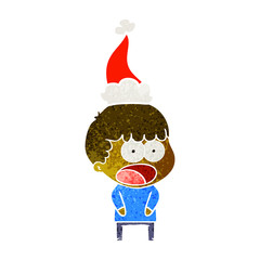 retro cartoon of a shocked man wearing santa hat