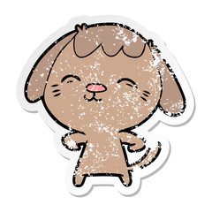 distressed sticker of a happy cartoon dog