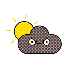 comic book style cartoon storm cloud and sun