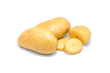 Potato isolated cut raw vegetables on whit background.