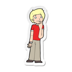 sticker of a cartoon boy wondering