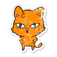 distressed sticker of a cartoon cat