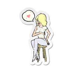 retro distressed sticker of a cartoon woman with love heart