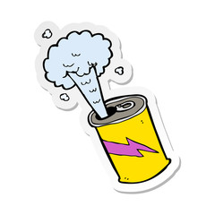 sticker of a cartoon fizzing soda can