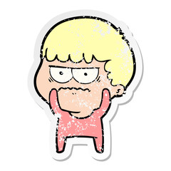 distressed sticker of a cartoon annoyed man
