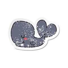 distressed sticker of a cartoon whale