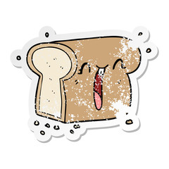 distressed sticker of a cartoon laughing loaf of bread