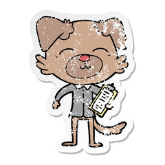 distressed sticker of a cartoon dog manager