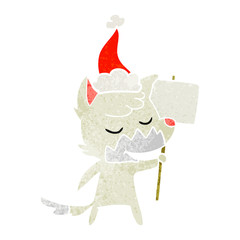 friendly retro cartoon of a fox wearing santa hat