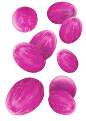 Obraz na płótnie Canvas colored purple easter eggs isolated on white background