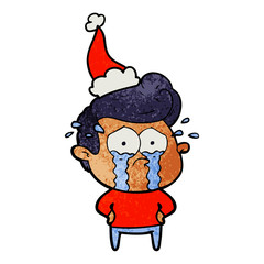 textured cartoon of a crying man wearing santa hat