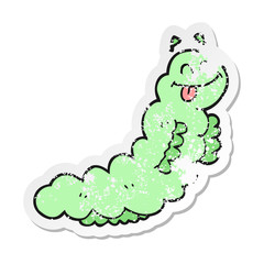 retro distressed sticker of a cartoon caterpillar
