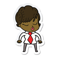 sticker of a cartoon woman with eyes shut