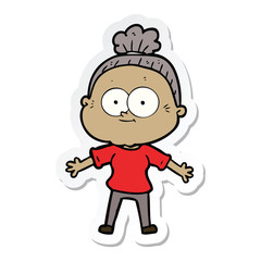 sticker of a cartoon happy old woman