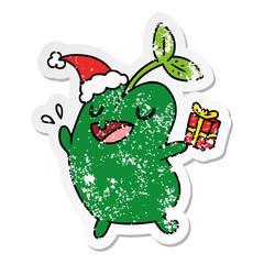 christmas distressed sticker cartoon of kawaii seed