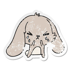 distressed sticker cartoon of cute kawaii sad bunny