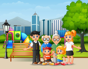Happy family members in the city park