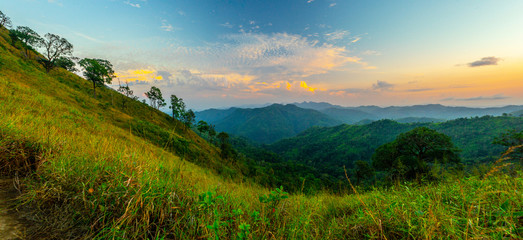 Mountain peak range landscape.  Green mountain range view. - Powered by Adobe