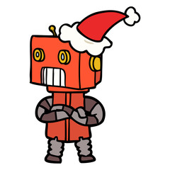 line drawing of a robot wearing santa hat