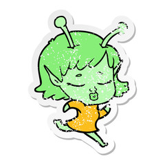 distressed sticker of a cartoon alien girl