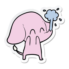 sticker of a cute cartoon elephant spouting water