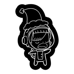cartoon icon of a talking astronaut woman wearing santa hat