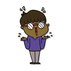 sticker of a cartoon boy wearing spectacles