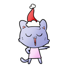 gradient cartoon of a cat singing wearing santa hat
