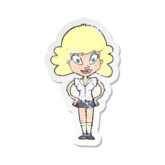 retro distressed sticker of a cartoon pretty woman