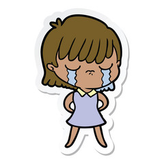 sticker of a cartoon woman crying