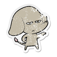 distressed sticker of a annoyed cartoon elephant